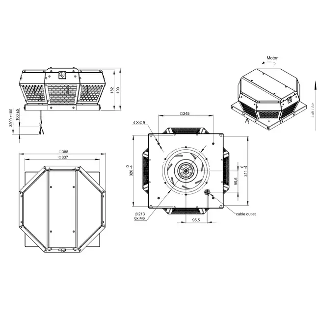 Ventilador horizontal de tejado metálico - DHA 250 ECP 40