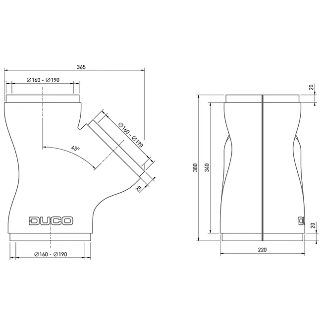 Tramo Duco 180 diámetro 2x 160 diámetro para válvulas de zona múltiple