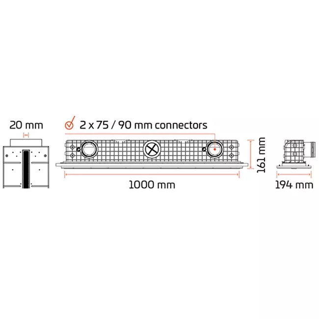 Difusor de ranura sin marco Ergovent 1000 mm con diámetro de conexión 90 mm - perfil