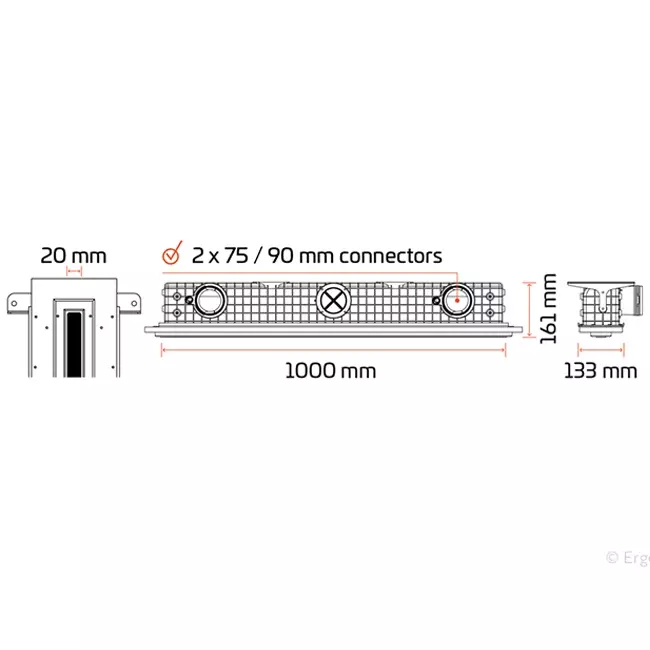 Rejilla Ergovent sin marco de 1000 mm con diámetro de conexión de 90 mm - estándar