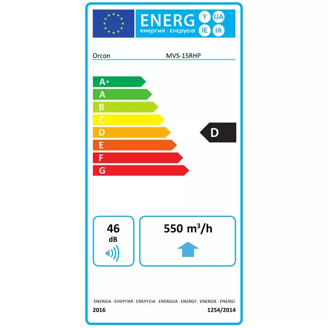 Orcon MVS-15RHP 550 m³/h + sensor de humedad - enchufe perilex