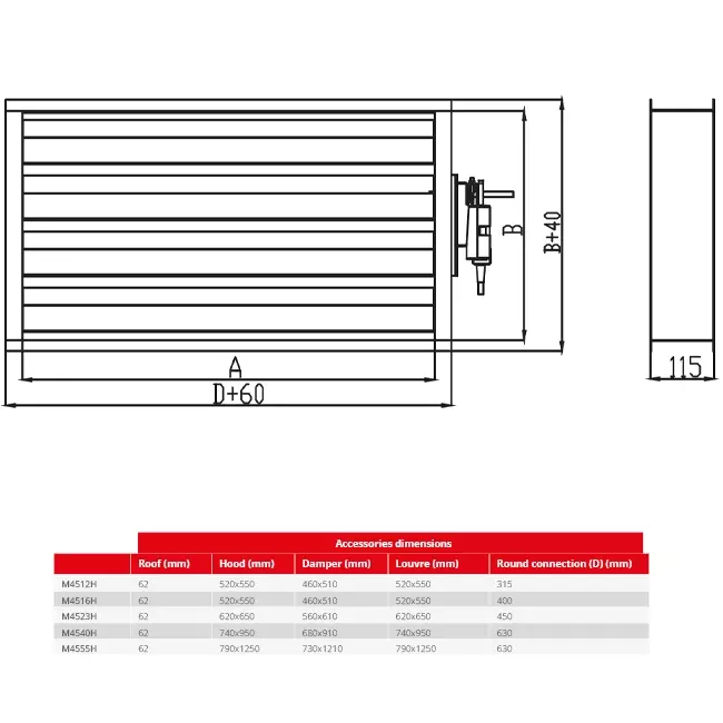 Compuerta Maxivent con actuador para M4512 horizontal perfil bajo izquierda - DAL