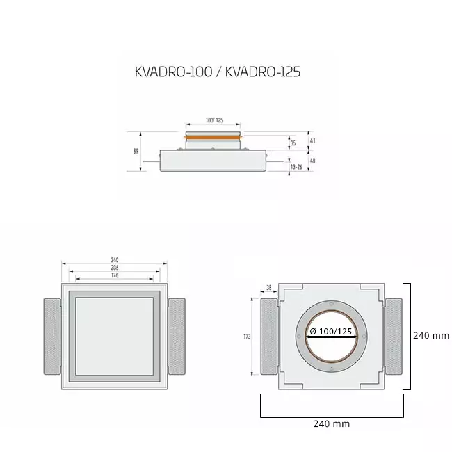 Ergovent válvula de ventilación sin marco empotrable cuadrada 125 mm