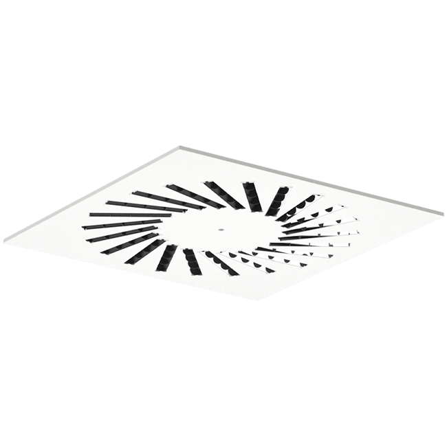 Difusor rotacional de acero con deflectores regulables - 500x500 mm - RAL 9016