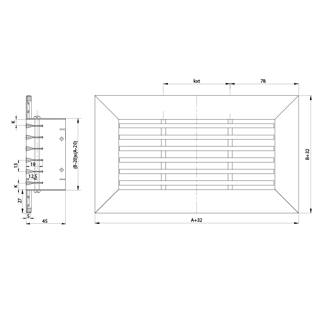 Rejilla de aluminio - con muelles de fricción - 400x150 mm - Aluminio anodizado