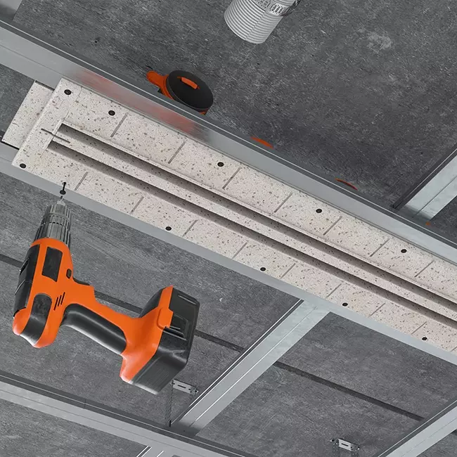 Rejilla lineal sin marco de Ergovent, empotrable, de 1050 mm con diámetro de conexión de 75 mm - modular - 2 ranuras