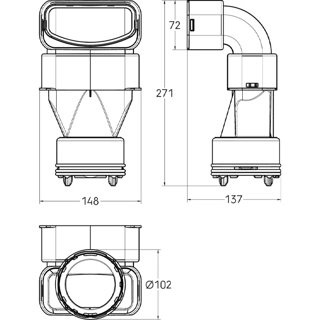 Ubbink Air Excellent 48C - 55SC curva reductor 90° - vertical