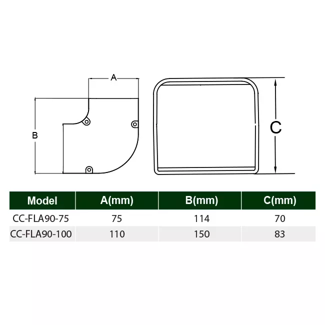 Codo plano ClimaConnect 90° para canal de montaje 100 mm - RAL 9010