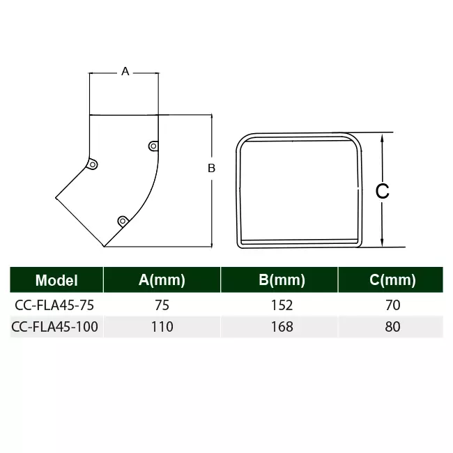 ClimaConnect 45° codo plano para conducto de montaje 100 mm - RAL 9010