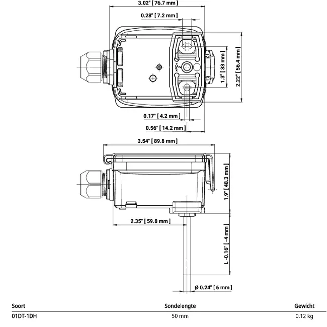 Sensor de temperatura de inmersión/canal Belimo Ni1000TK5000 50x6 mm - 01DT-1DH