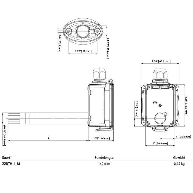 Belimo sensor de conducto para humedad y temperatura - sonda 140 mm - 22DTH-11M