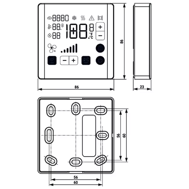 Módulo de control ambiental Belimo para CO₂, humedad y temperatura - Pantalla táctil ePaper - MP-Bus - P-22RTM-1800D-1