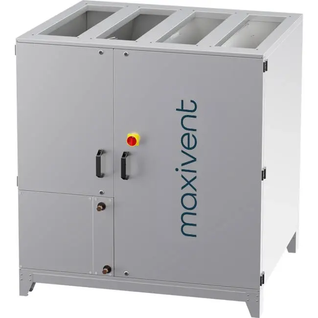 Cajas de tratamiento de aire Maxivent WTW con rueda de calor de 1050 m³/h y batería de agua caliente, disposición vertical a la izquierda  - RHE 1050 V WOJL