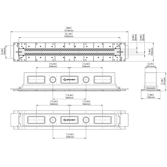 Difusor de ranura Ergovent sin marco 1050 mm con diámetro de conexión 125 mm - climatización - 2 ranuras
