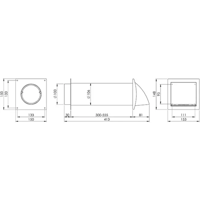 Pasamuros de ventilación SPK3 Ø100mm con válvula de no retorno