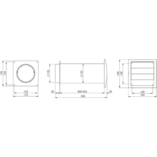 Pasamuros de ventilación SPK4 Ø125mm con lamas móviles