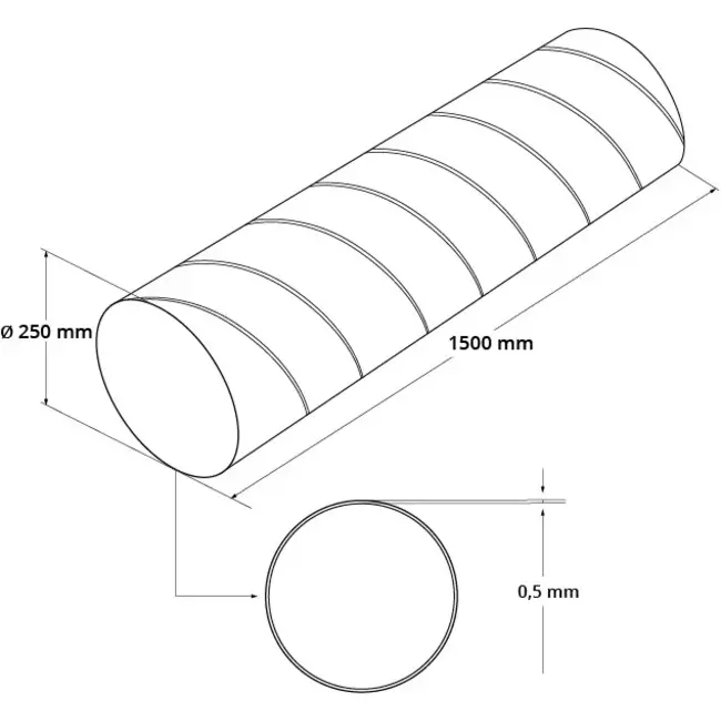 Tubo helicoidal Ø 250mm longitud 1,5 metros - Galvanizado