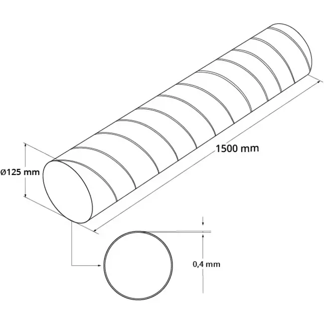 Tubo helicoidal Ø 125mm longitud 1,5 metros - Galvanizado
