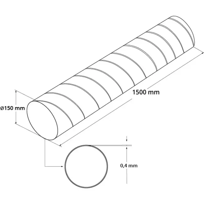 Tubo helicoidal Ø 150mm longitud 1,5 metros - Galvanizado