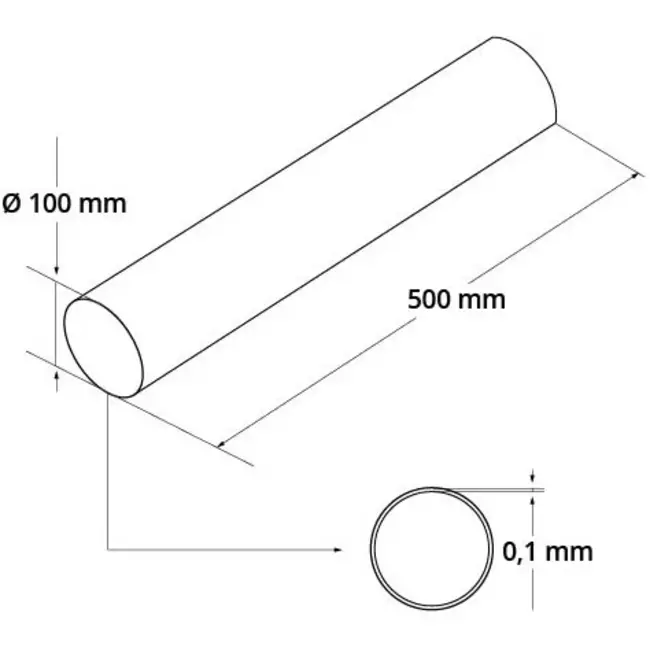 Tubo de ventilación redondo de plástico 100 mm - 0,5 metros A100-0,5