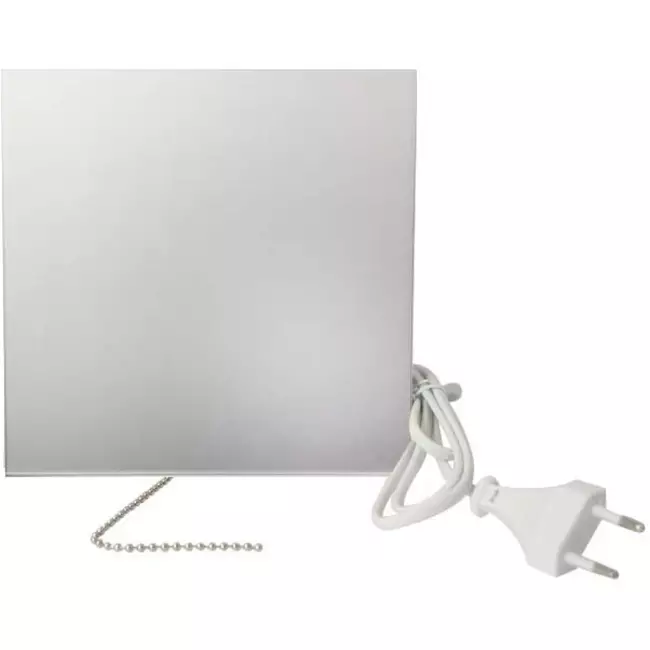 Extractor de baño diámetro Ø 125 mm con interruptor de cuerda y enchufe - panel de vidrio plateado satinado