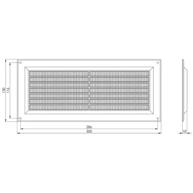 Rejilla de ventilación rectangular con rejilla 130x300 blanco - VR1330