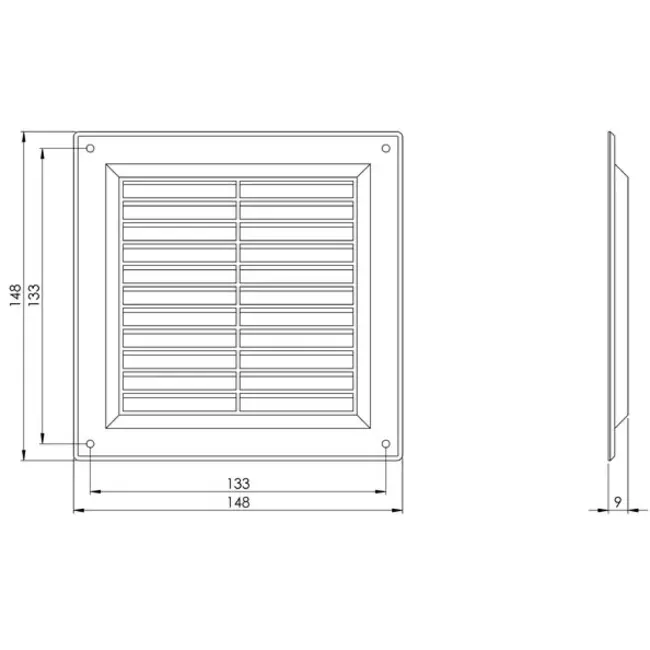 Rejilla de ventilación cuadrada 150x150 mm negro - VR1515M