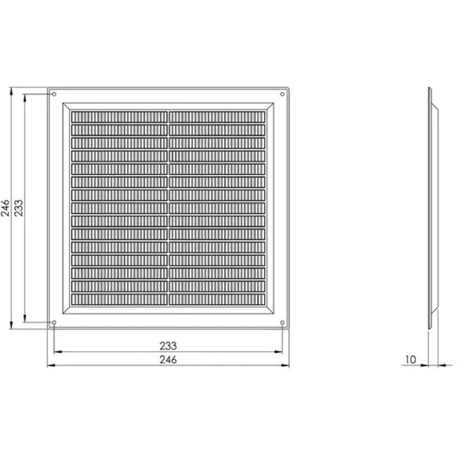 Rejilla de ventilación cuadrada con rejilla 250x250 gris