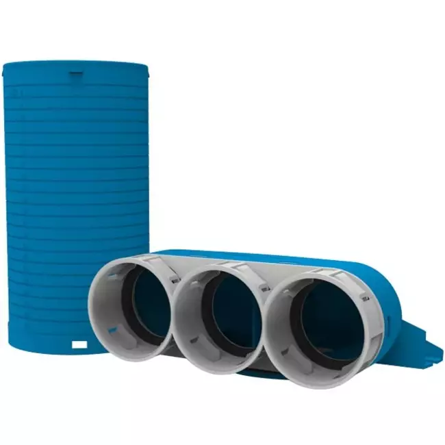 Colector de válvulas Vent-Axia Uniflexplus 3 x Ø69 mm con tapa de mortero Ø125 mm