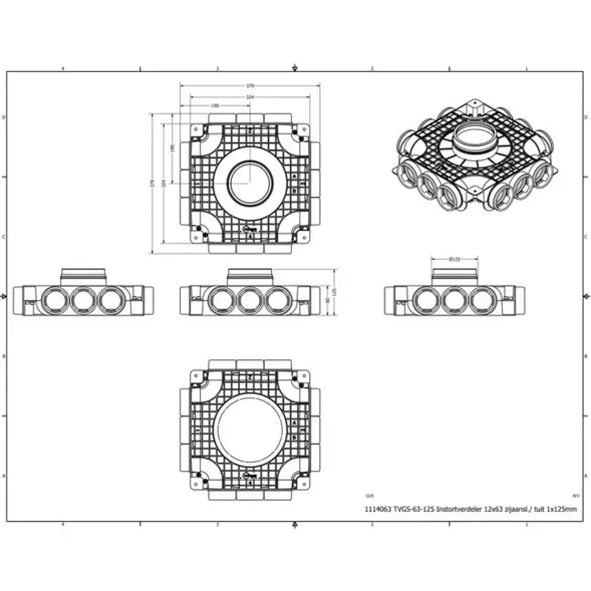 Distribuidor compuesto Vent-Axia Uniflexplus con conexión lateral 12x Ø69 mm con boquilla Ø160 mm