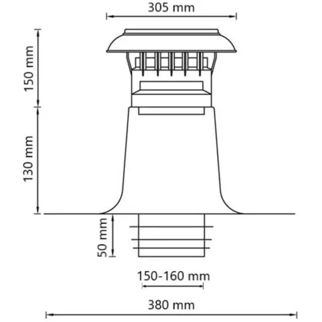 Ventilación de tejado plano de doble pared con tapa de plástico Ø 150-160 mm