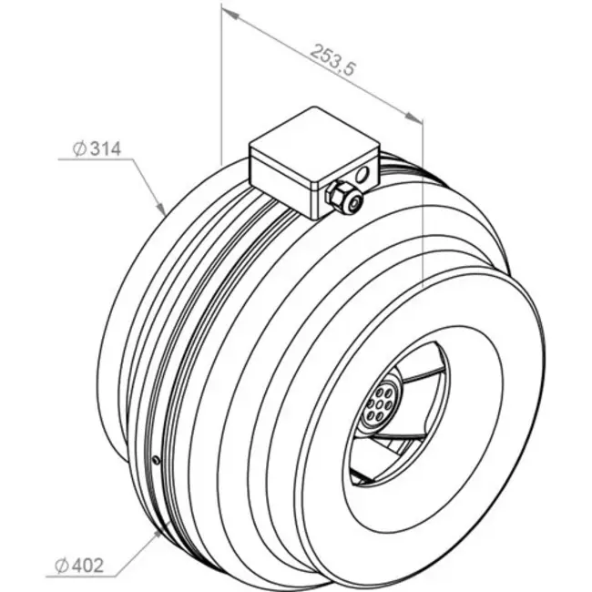 Extractor circular en línea Ruck 1170m³/h – Ø 315 mm + regulador electrónico continuo 1,0 A