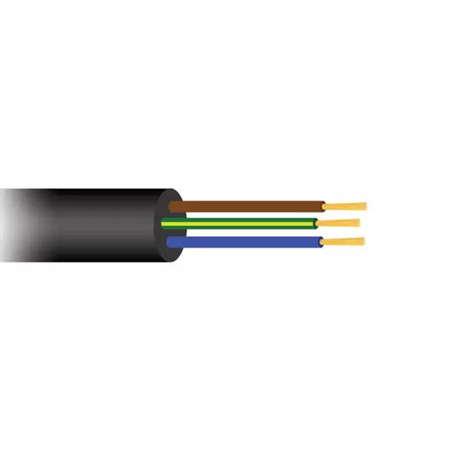 Cable de goma negro flexible 3 x 2,5 para uso en exteriores, rollo de 50 metros