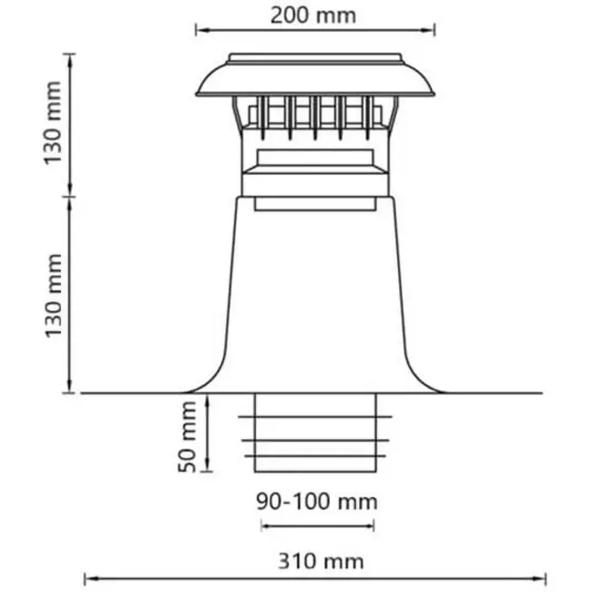 Ventilación de tejado plano de doble pared con tapa de plástico Ø 90-100 mm