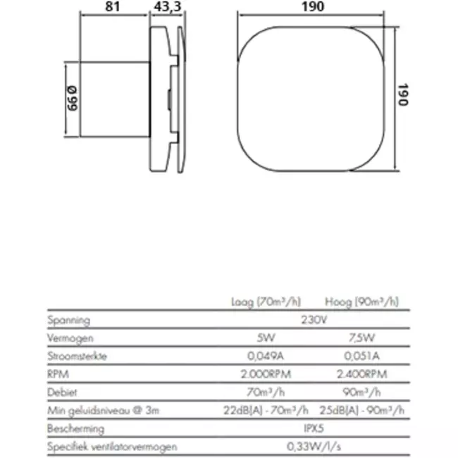 Extractor de baño Supra Design con sensor de humedad Ø 100 mm - 100 HT