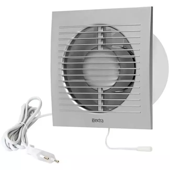 Extractor de baño Ø 100 mm plateado con interruptor de cuerda y enchufe - estándar EE100WPS