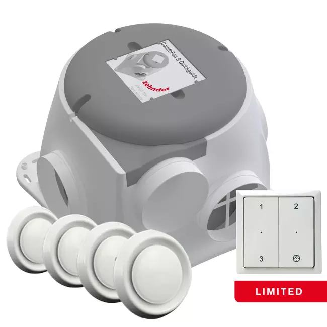 Paquete Zehnder ComfoFan Silent Limited de 300 m³/h + control RFT + 4 válvulas - enchufe Perilex