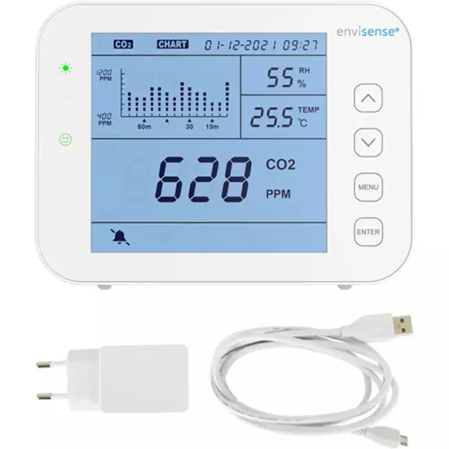 Medidor de CO2 EnviSense con registrador de datos - incluye panel de control digital