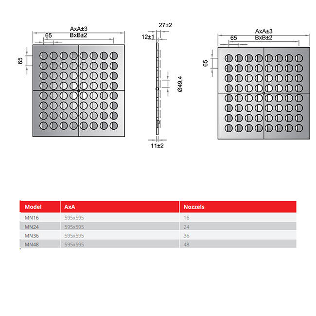 Difusor de techo Multinozzle 596x596mm – MN16 RAL9010