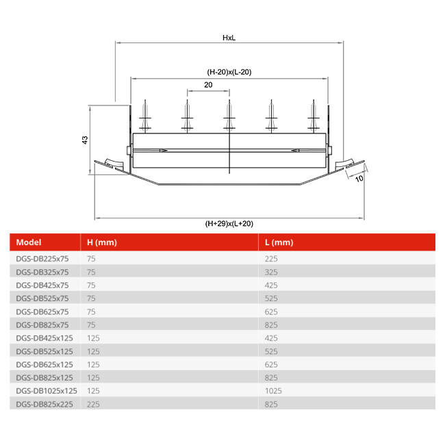 Rejilla doble ajustable 425x75mm para tubo de 160 a 400mm - DGS-DB425x75