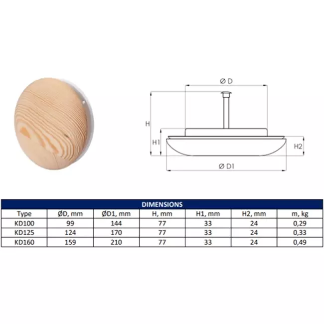 Válvulas de ventilación de madera redondas Ø 125 mm (KD125)