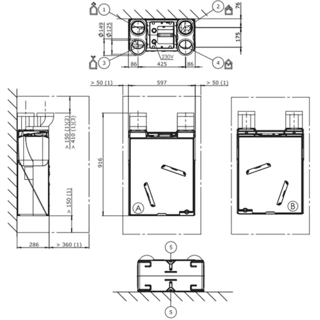 Unidad de ventilación mecánica con recuperación de calor Itho Daalderop HRU 200 ECO E RFT High-rise 200  m³/h - enchufe euro