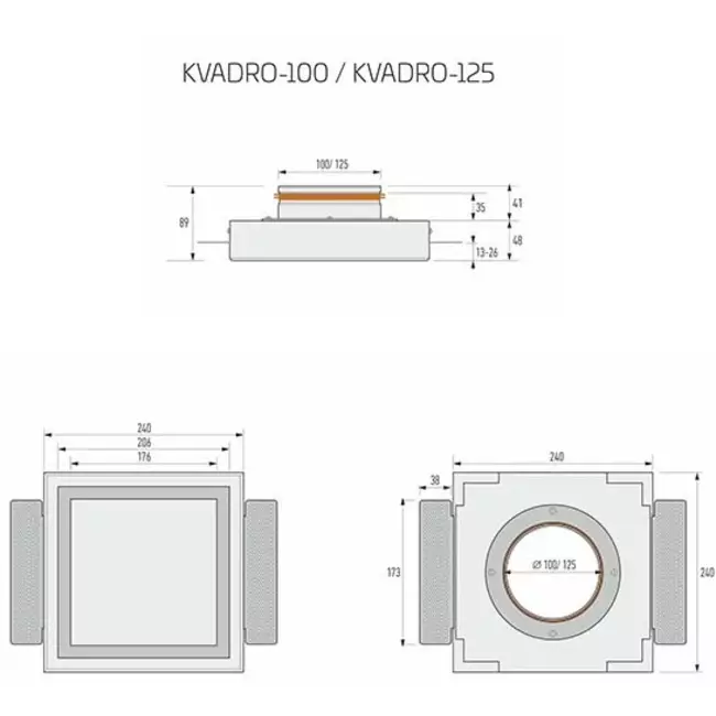 Ergovent válvula de ventilación sin marco empotrable cuadrada 100 mm