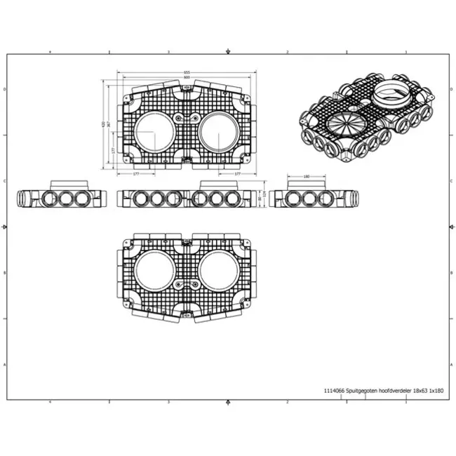 Caja de subdistribución Vent-Axia Uniflexplus con 18x Ø69 mm conexión laterial con boquilla Ø160 mm