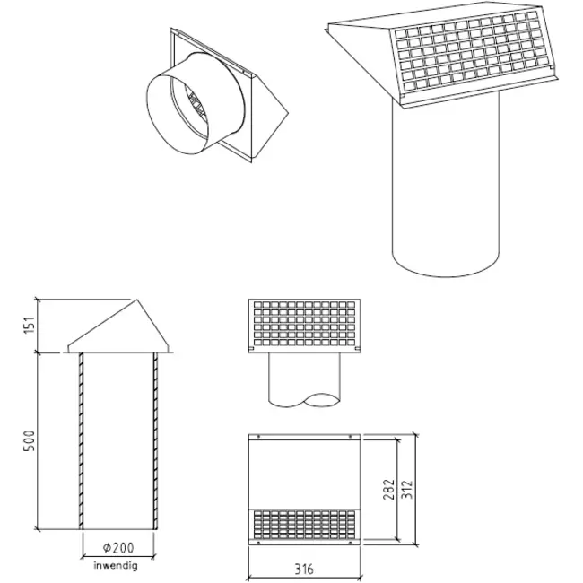 Conducto mural termoducto 200 mm