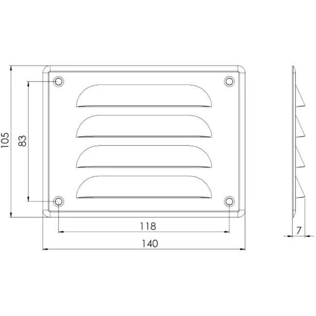 Rejilla de ventilación metálica cuadrada 140x105 mm aluminio - MR14105Al