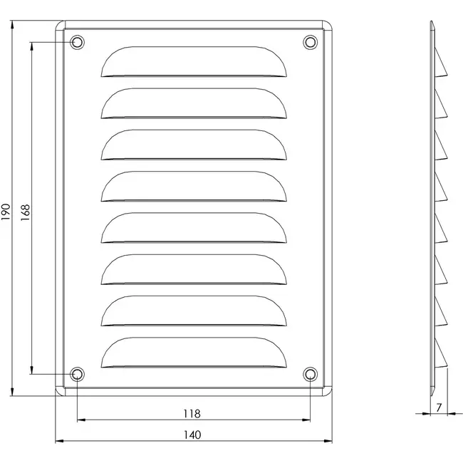 Rejilla de ventilación metálica cuadrada 140x190 mm zinc - MR1419Zn