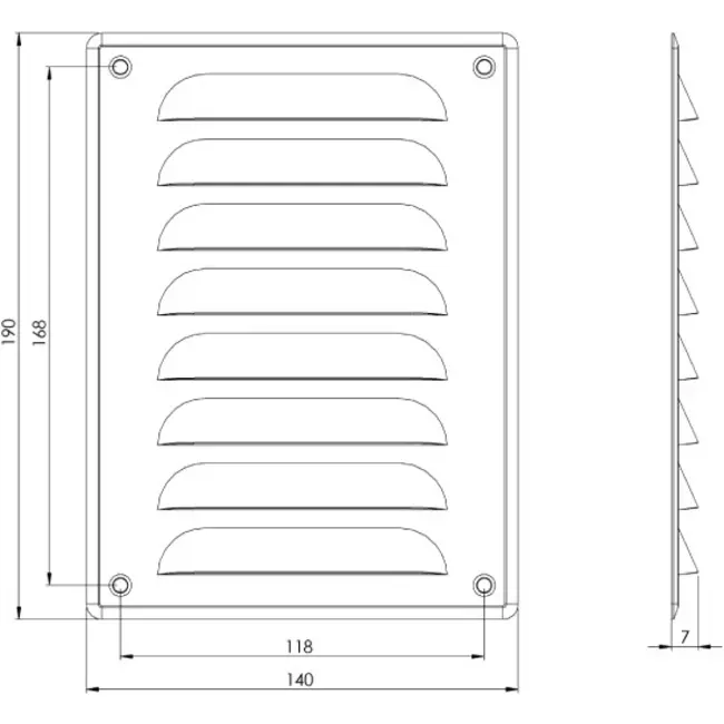 Rejilla de ventilación metálica cuadrada 140x190 mm zinc - MR1419Zn