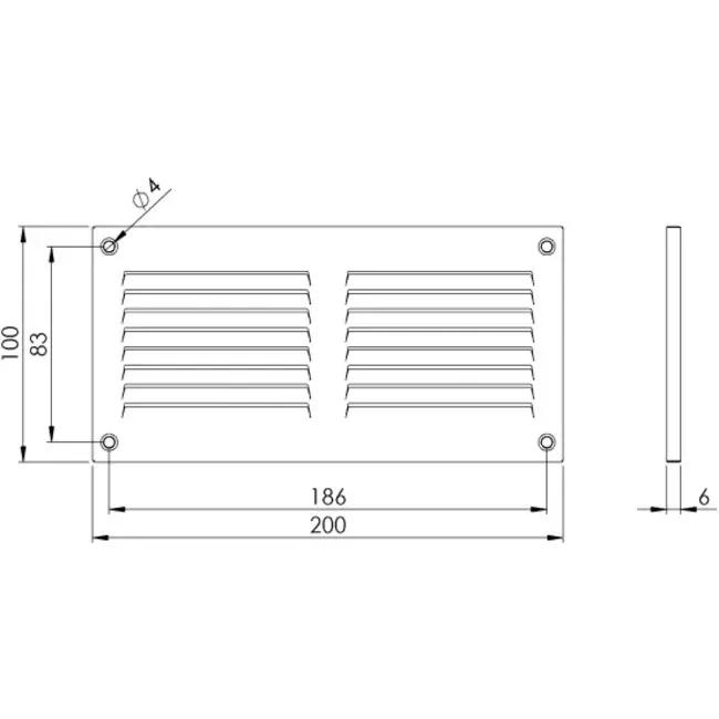 Ranura metálica rectangular 200x100 zinc - MR2010ZN