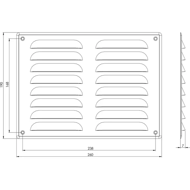 Rejilla de ventilación metálica cuadrada 260x190 mm cobre - MR2619Cu